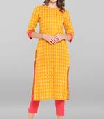 Janasya Women's Yellow Pure Cotton Kurta With Pant