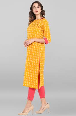 Janasya Women's Yellow Pure Cotton Kurta With Pant 3