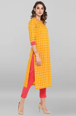 Janasya Women's Yellow Pure Cotton Kurta With Pant 4