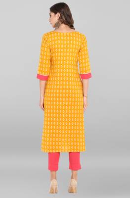Janasya Women's Yellow Pure Cotton Kurta With Pant 5