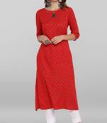 Janasya Women's Red Rayon Kurta With Pant