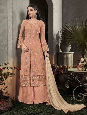 Light Salmon Party Wear Designer Plazo Suit 1