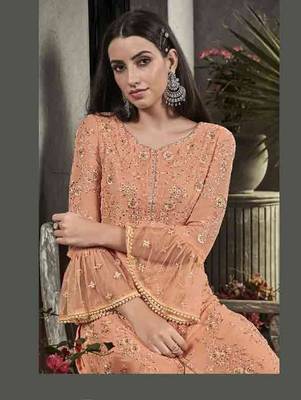 Light Salmon Party Wear Designer Plazo Suit 2