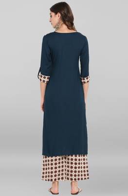 Janasya Women's Blue Rayon Kurta With Palazzo 5