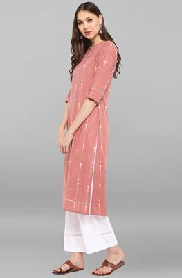Janasya Women's Pink Pure Cotton Kurta With Palazzo 3