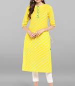 Janasya Women's Yellow Pure Cotton Kurta With Pant