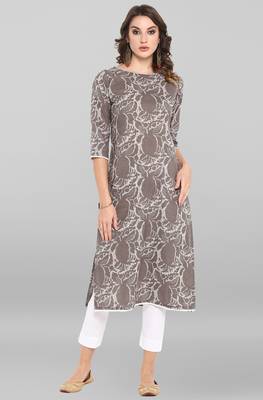 Janasya Women's Grey Cotton Kurta With Pant 1