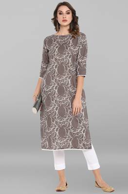 Janasya Women's Grey Cotton Kurta With Pant 2