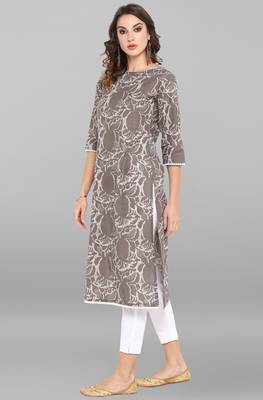 Janasya Women's Grey Cotton Kurta With Pant 3