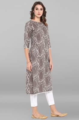 Janasya Women's Grey Cotton Kurta With Pant 4
