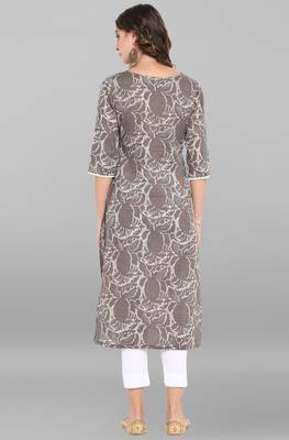 Janasya Women's Grey Cotton Kurta With Pant 5
