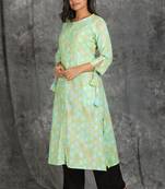 Pistachio Green Abstract Printed Cotton Kurti with Dori