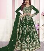 Green Color Embroidered Net semi stitched Anarkali Suit 