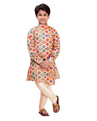 Multicolor printed cotton silk boys-kurta-pyjama 1
