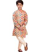 Multicolor printed cotton silk boys-kurta-pyjama