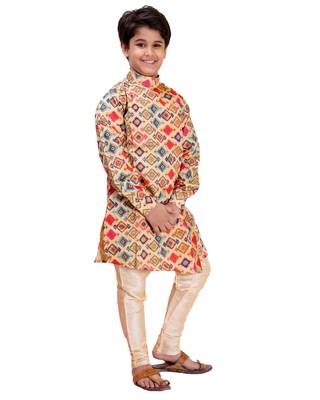 Multicolor printed cotton silk boys-kurta-pyjama 2