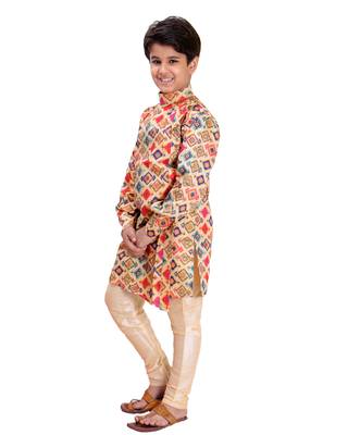 Multicolor printed cotton silk boys-kurta-pyjama 3