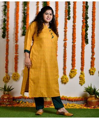 Mustard yellow scallop gold block princess line kurta 1