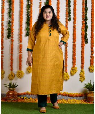 Mustard yellow scallop gold block princess line kurta 2