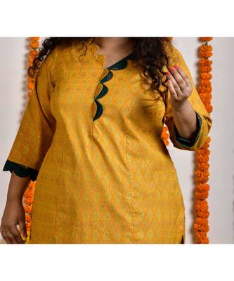Mustard yellow scallop gold block princess line kurta 3