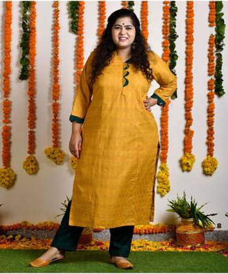 Mustard yellow scallop gold block princess line kurta 4