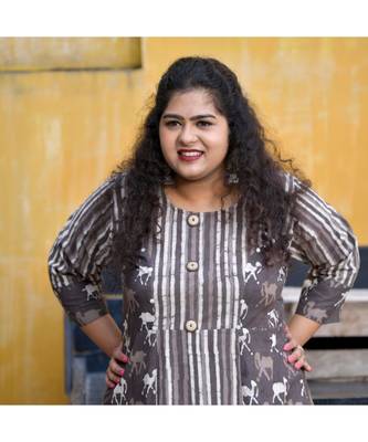 Grey dabu hand block a line slit kurta 2