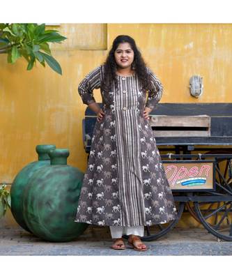 Grey dabu hand block a line slit kurta 3