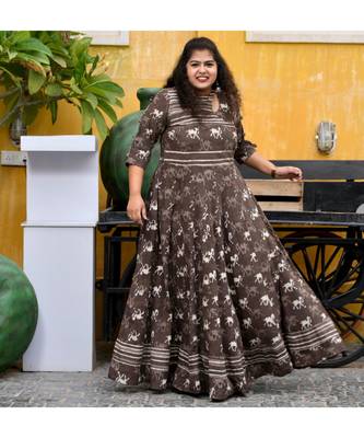 Grey handblock printed anarkali 1