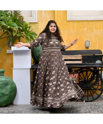 Grey handblock printed anarkali 2