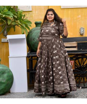 Grey handblock printed anarkali 4