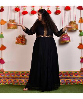 Black georgette  sequin cocktail dress 2