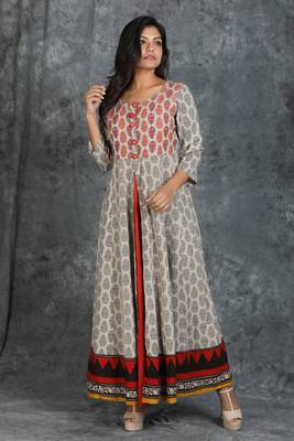Floral Printed Front Slit Anarkali Cotton Kurti 1