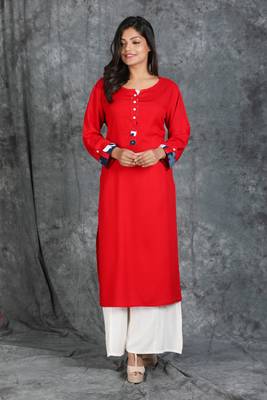 Vermillion Red Kurti with Running Stitch with Elephant motif Waist Coat 2