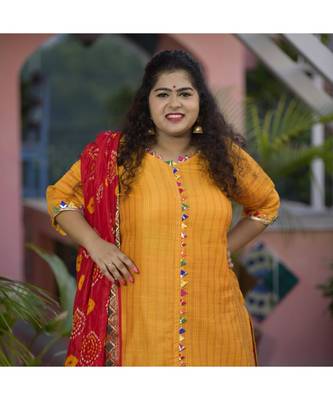Mustard weave kurta with duppata 2