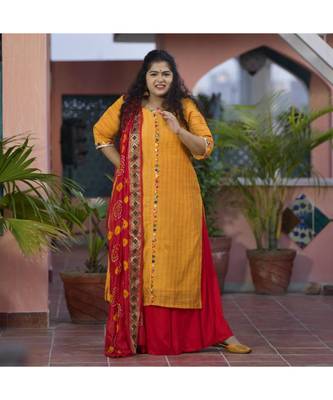 Mustard weave kurta with duppata 3