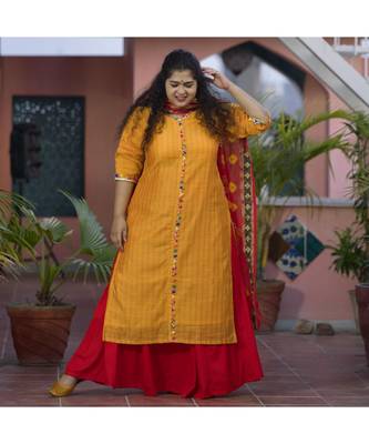 Mustard weave kurta with duppata 4
