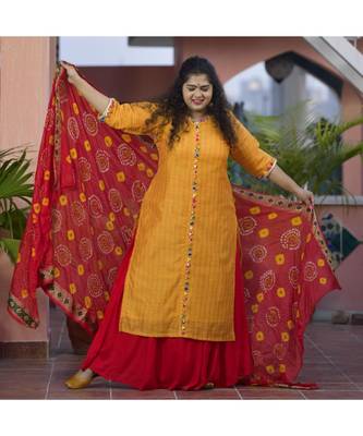 Mustard weave kurta with duppata 1