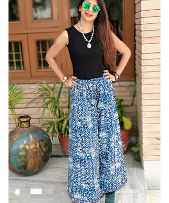 Blue Printed Cotton Women Ethnic Wear 1