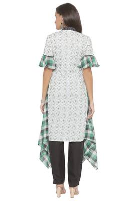 Off White Embroidered Cotton Party Wear Kurti 4