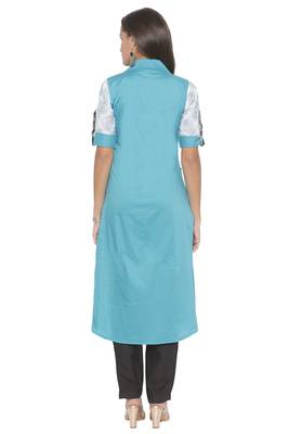 Blue Embroidered Cotton Party Wear Kurti 4