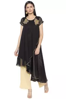 Black Embroidered Georgette Party Wear Kurti