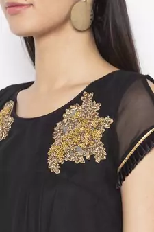 Black Embroidered Georgette Party Wear Kurti