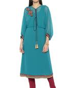 Green Embroidered Georgette Party Wear Kurti