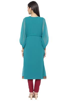 Green Embroidered Georgette Party Wear Kurti 4