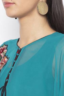 Green Embroidered Georgette Party Wear Kurti 5