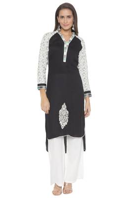 Black Embroidered Cotton Party Wear Kurti 1