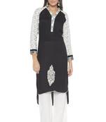 Black Embroidered Cotton Party Wear Kurti