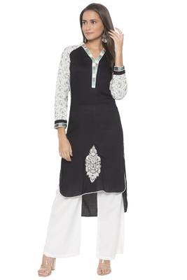 Black Embroidered Cotton Party Wear Kurti 2