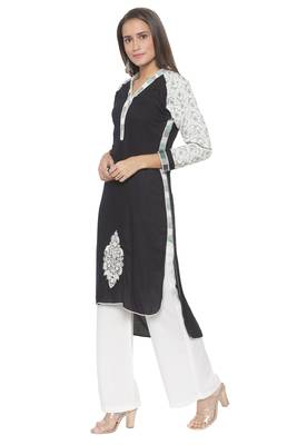 Black Embroidered Cotton Party Wear Kurti 3