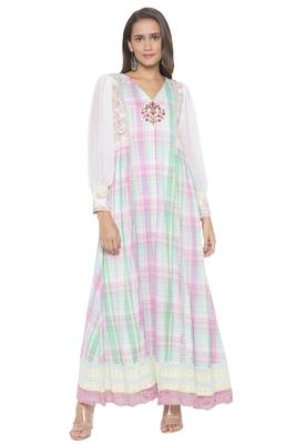 Pink Embroidered Cotton Party Wear Kurtis 1